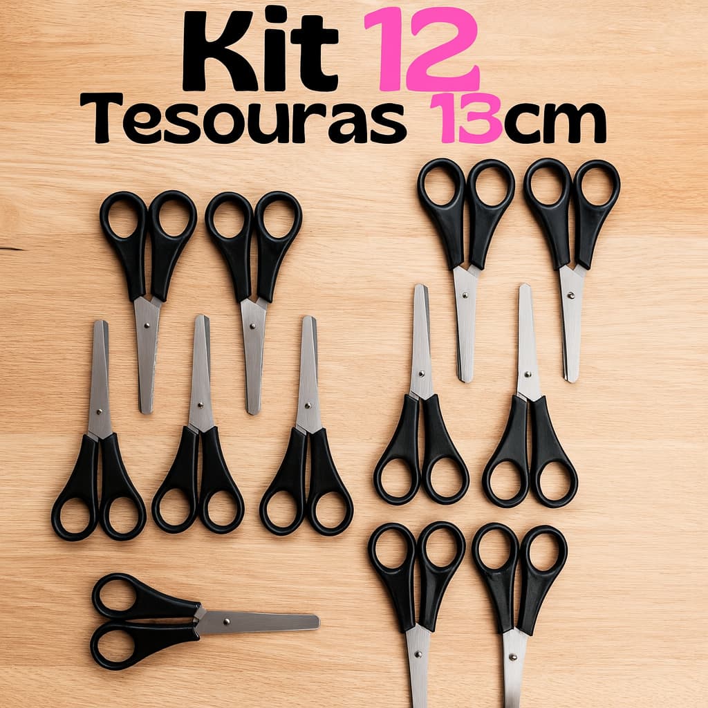 Kit Tesoura Escolar Sem Ponta Multiuso  12 Unidades Sem ponta 13 Centímetros Inox