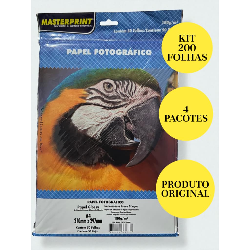 Papel Fotográfico 180G Glossy A4 Brilhante À Prova D'água Premium MASTER PRINT