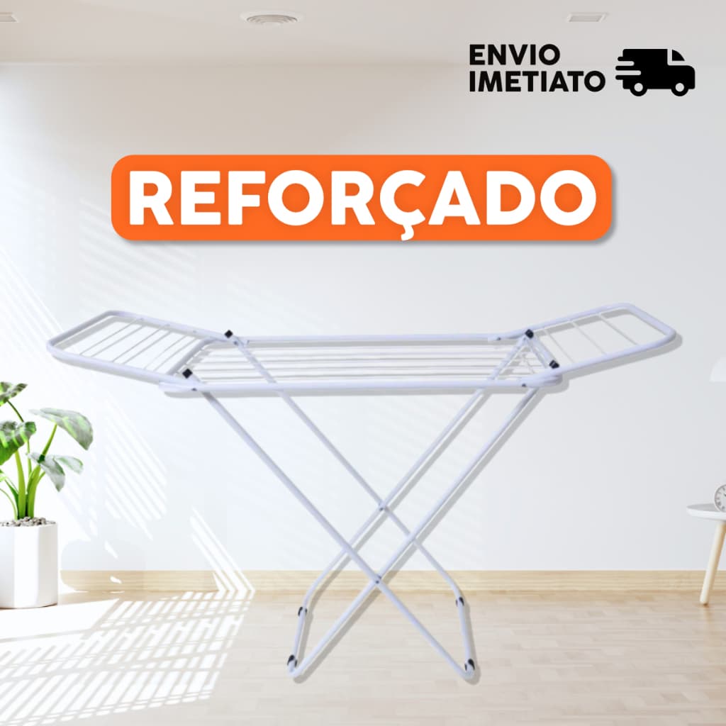 Varal Dobrável de Chão com Abas | Extra Leve, Reforçado e Não Enferruja | Pintura Eletrostática Ideal para Apartamento