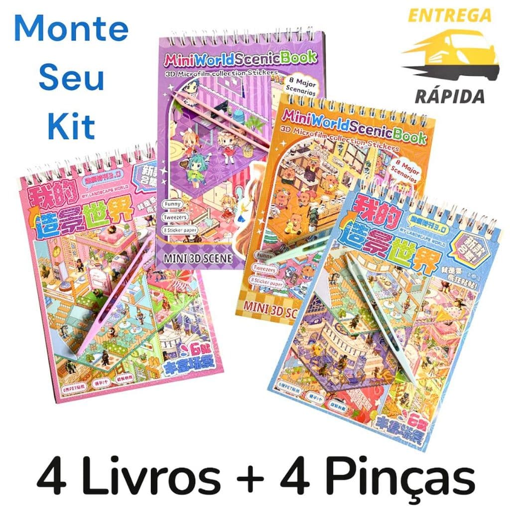 Caderno Adesivos 3d Cenários para montagem + Pinça - livro interativo para Montar e Decorar
