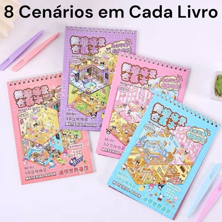 Caderno com Adesivos e Cenários 3d para Montar e Decorar + Pinça - livro interativo