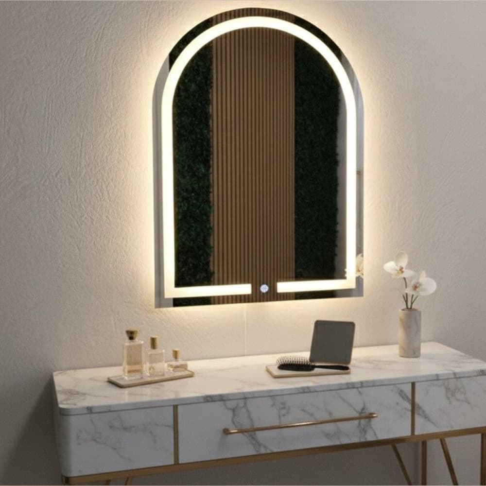 Espelho Oval de Penteadeira Jateado Retroiluminado C/ Led Botão Touch 80x50cm