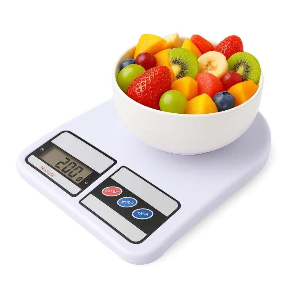 Balanca de Cozinha Digital Para Alimentos Base Antiderrapante Visor LCD Pesagem de 1g Ate 10kg Ideal Para Receitas e Fit