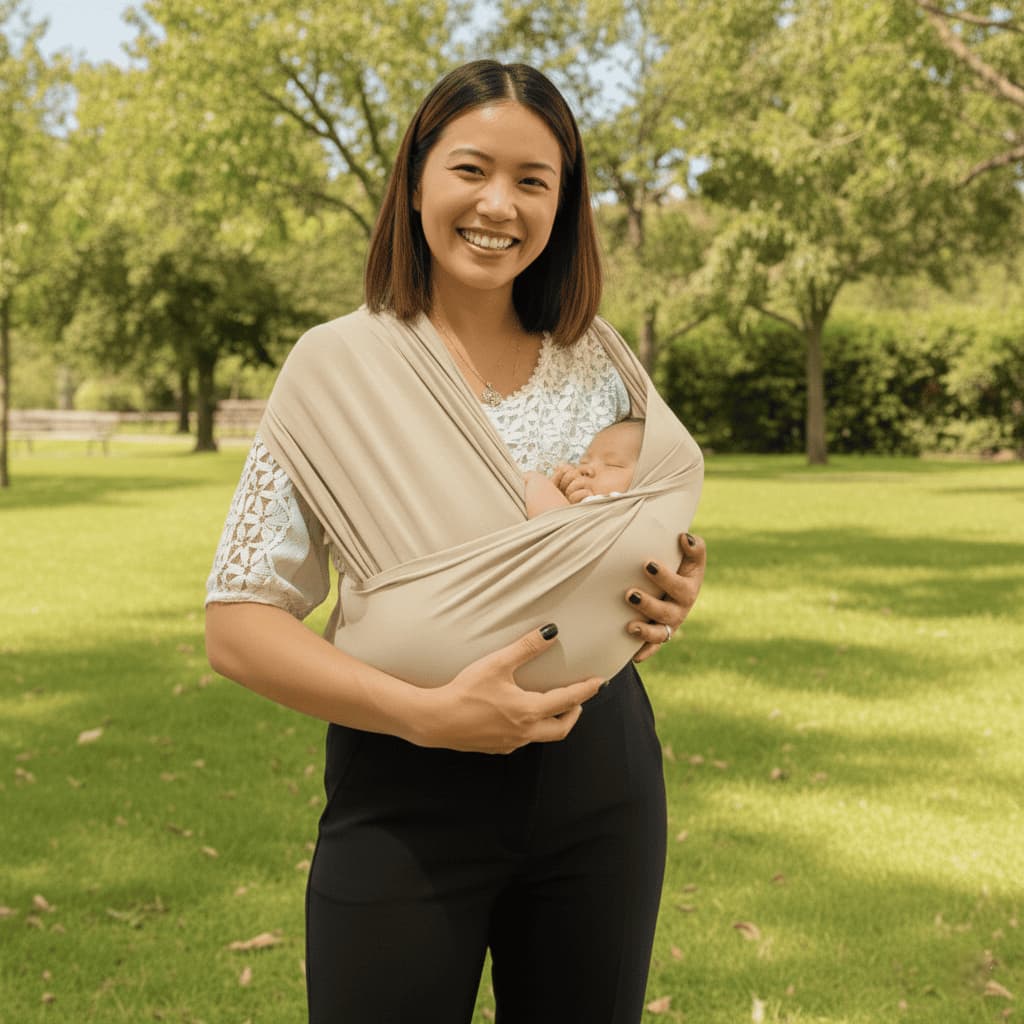 Sling Ergonômico Wrap Canguro para Bebe Recem Nascido até 20 kl Carregador tipo Camiseta Tecido Respiravel Bege