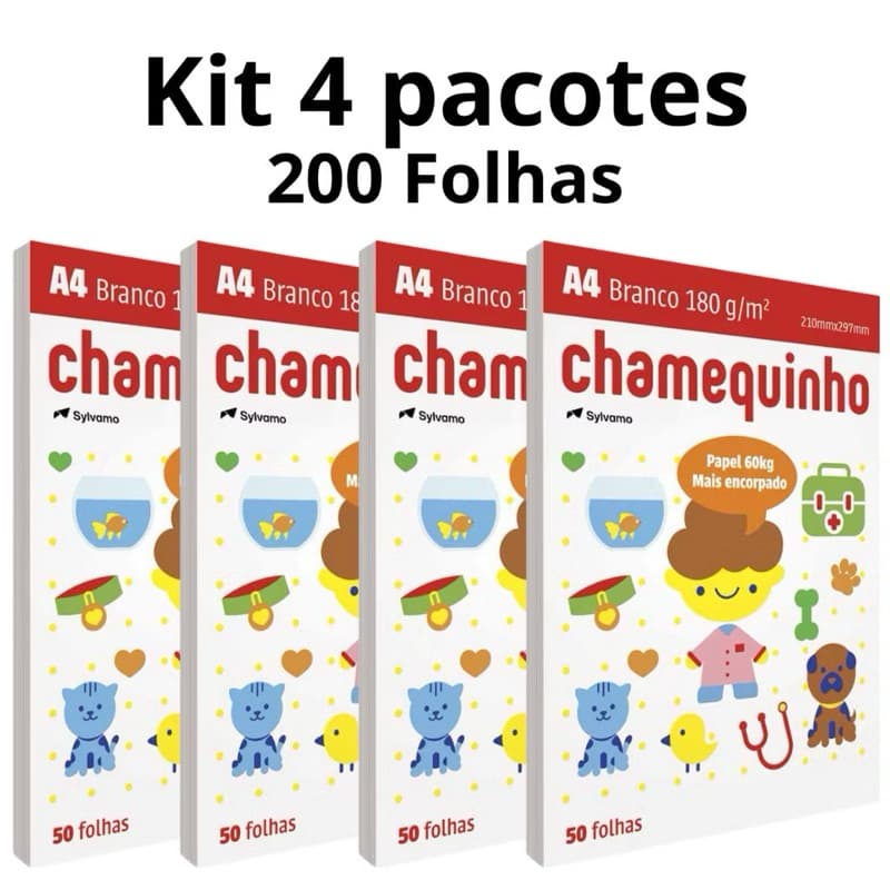 200 folhas Chamequinho 180g A4 branco Sulfite Offset - Envio Imediato