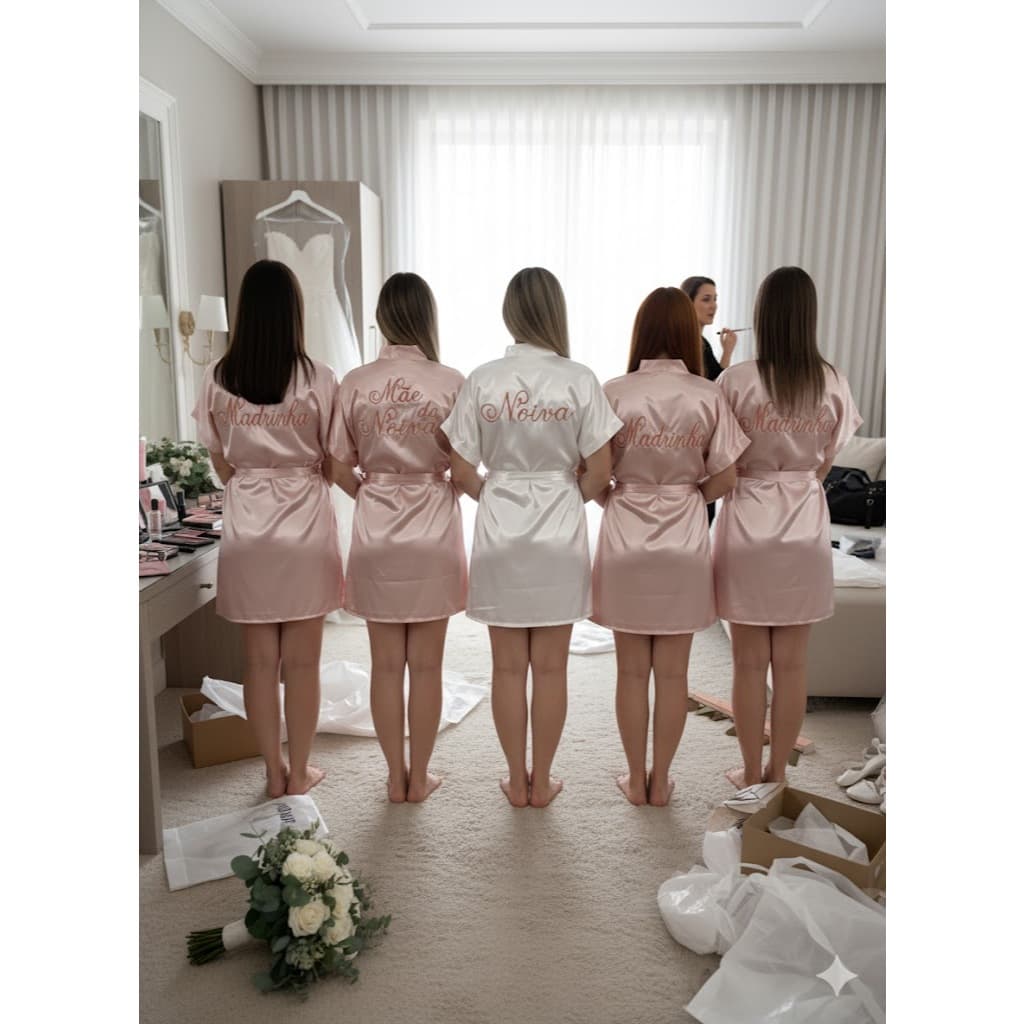 kit com 5 unidades de Robe para casamento Hobie Noiva Mãe Roupão de Cetim