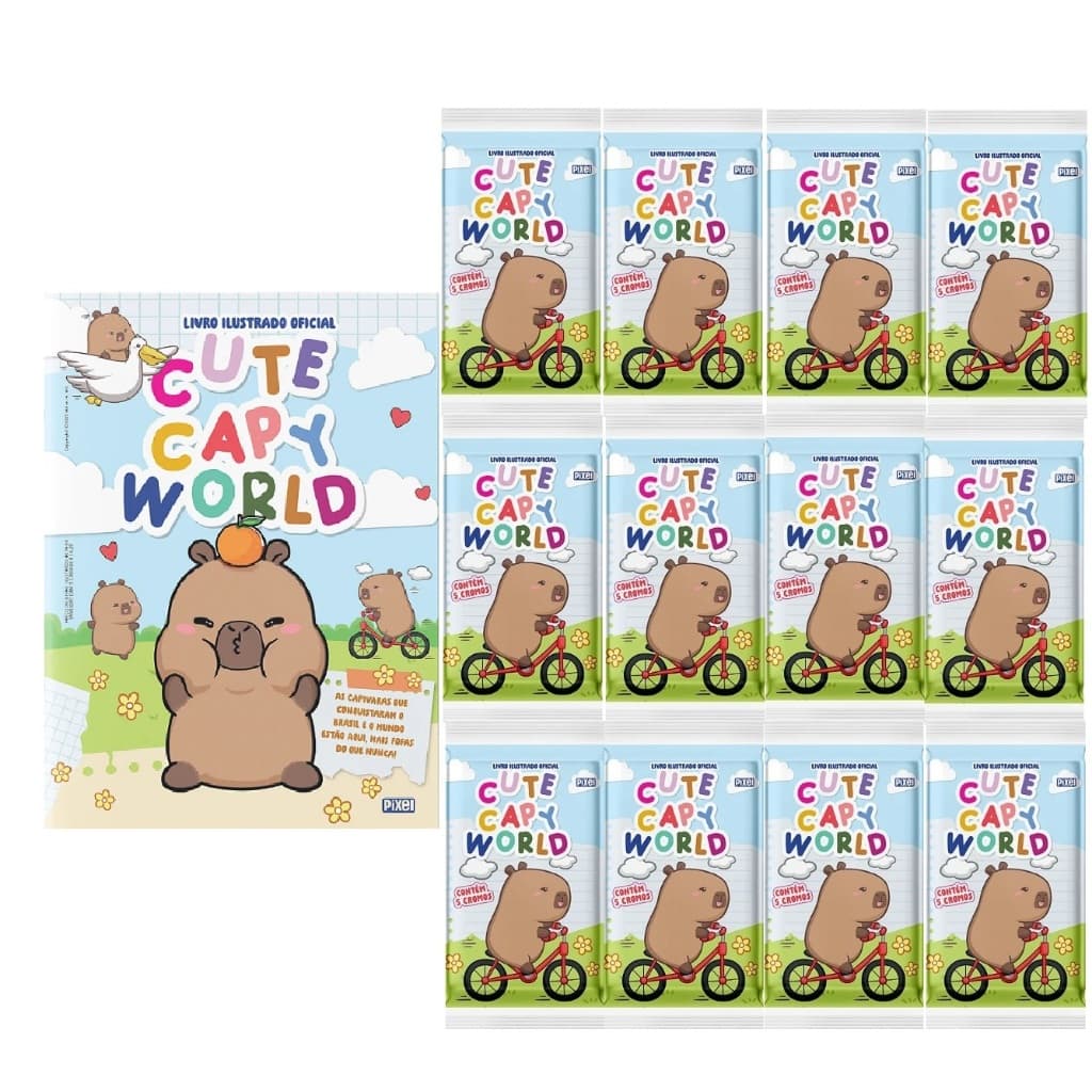 Álbum Oficial Cute Capy World + 25 Figurinhas (5 Envelopes) Pixel
