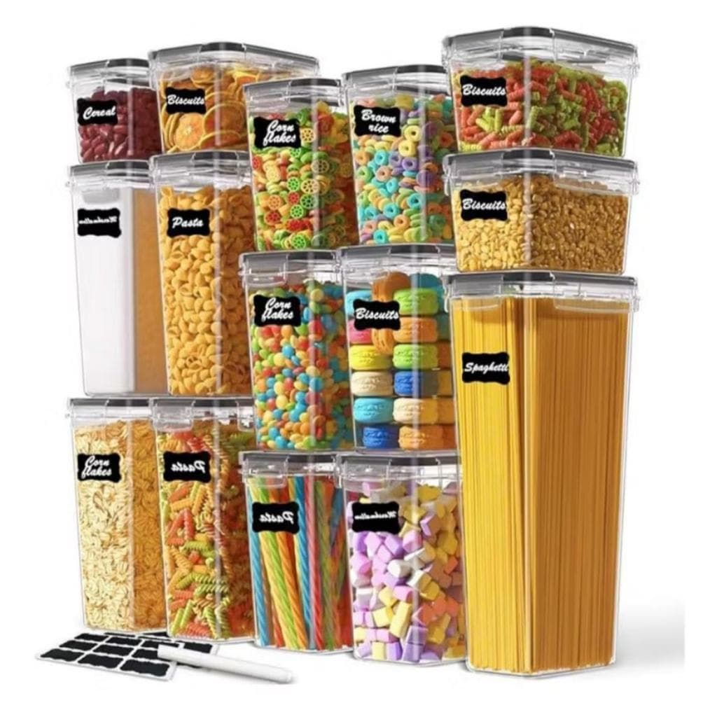 Kit 14 Potes Herméticos Empilháveis Quadrado Resistente Cozinha Despensa