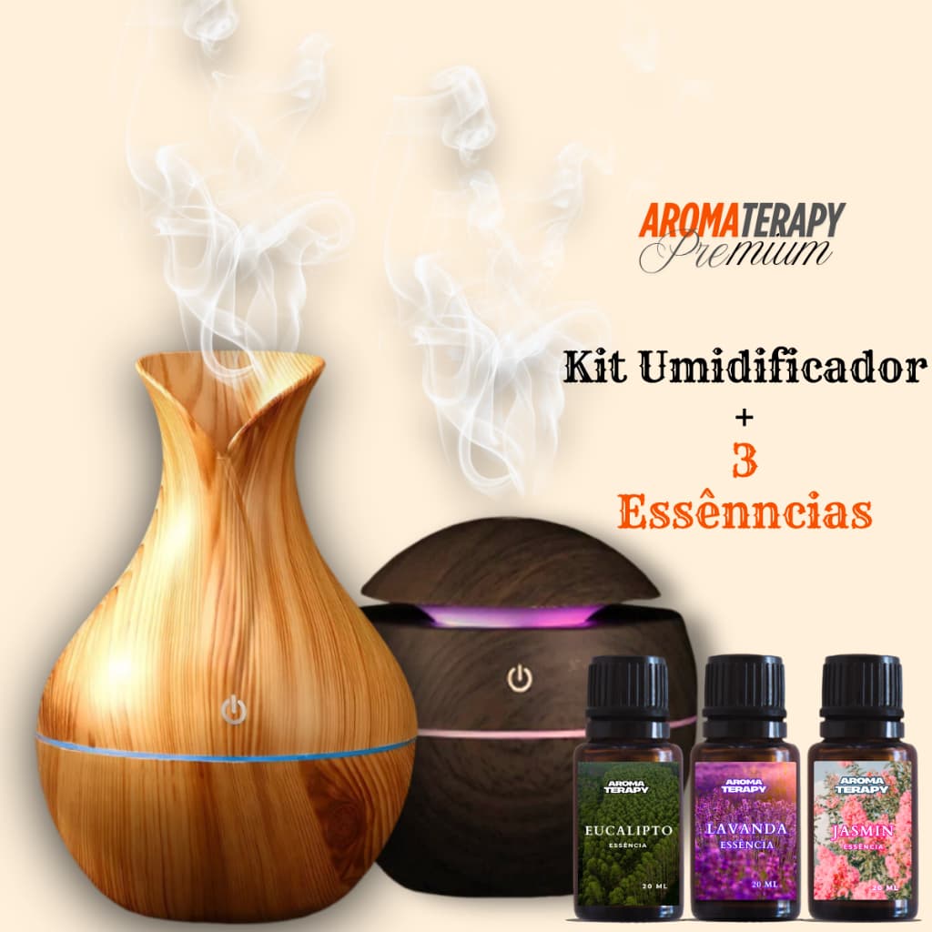 Umidificador De Ar + 3 Essências Hidrossolúvel | Difusor Modelo Vaso 200ml | Essências 20ml