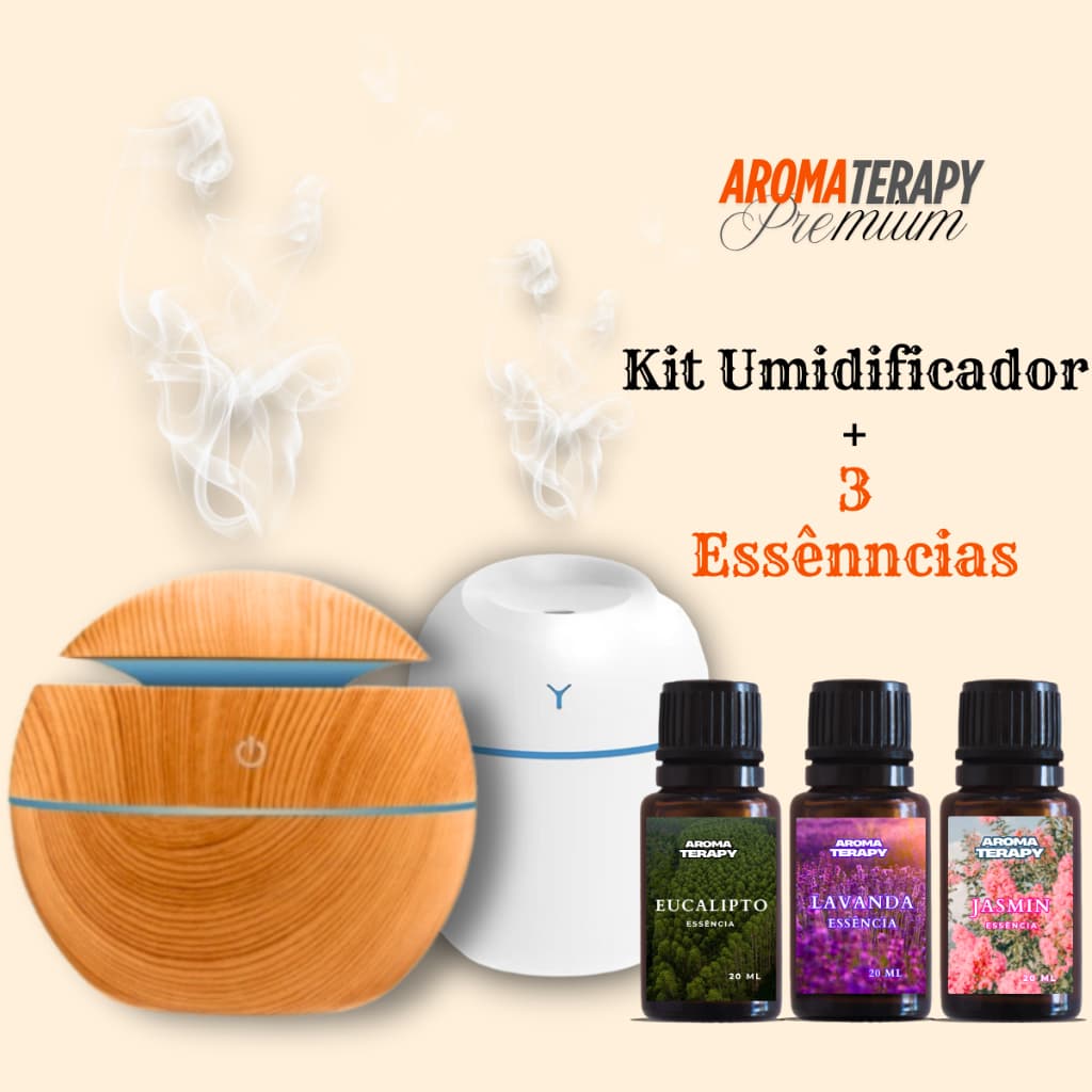 Umidificador De Ar + 3 Essências Hidrossolúvel | Difusor Modelo Ultrassônico 200ml | Essências 20ml