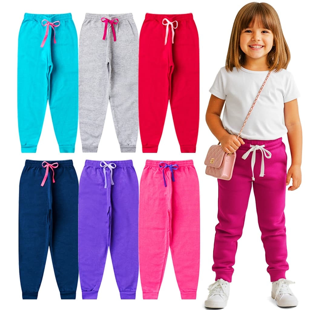 Kit 3 Peças Calça Moletom Menina Infantil Feminina Inverno Peluciado