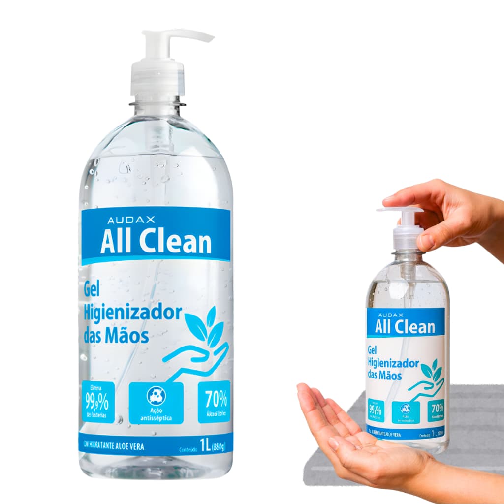 Álcool em Gel 70º PUMP 1L Com Extrato Aloe Vera - Higienizador Antisséptico Para Mãos