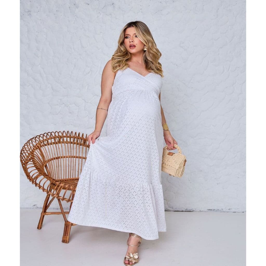 Vestido Gestante Grávida Longo Festa Com Decote Transpassado Alça Grávida