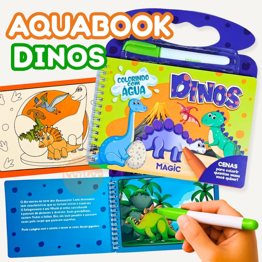 Aquabook Mágico Dino e Oceano • Cores com Água • Livro Reutilizável Infantil Educativo
