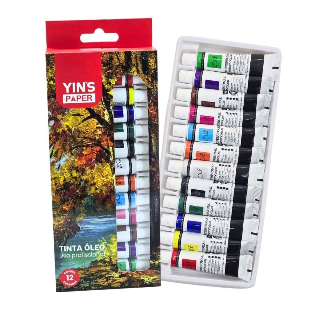 Kit Tinta A Óleo Estojo 12 Cores Bisnaga Alta Qualidade Para Pintura Artística
