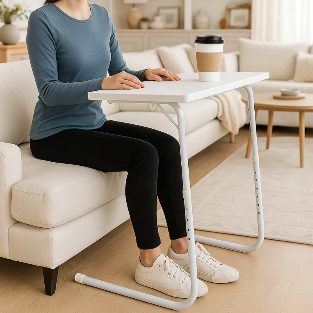 Mesa Apoiadora Lateral Retrátil Regulável Sofá Cama Portátil para Estudo e Trabalho Multiuso