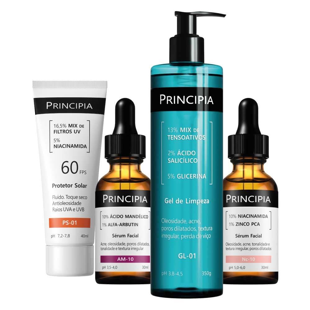 Principia Kit Anti-Manchas Essencial c/ Gel de Limpeza GL-01 + Sérum NC-10 + Sérum AM-10 + Protetor Solar PS-01 FPS60