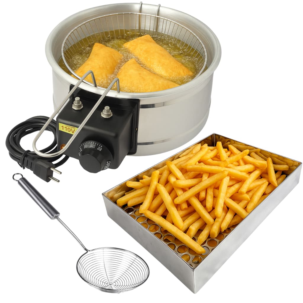 Fritadeira Elétrica de Pastel Tacho Redonda 5L+ Escorredor e Escumadeira  Inox Industrial - Fritura