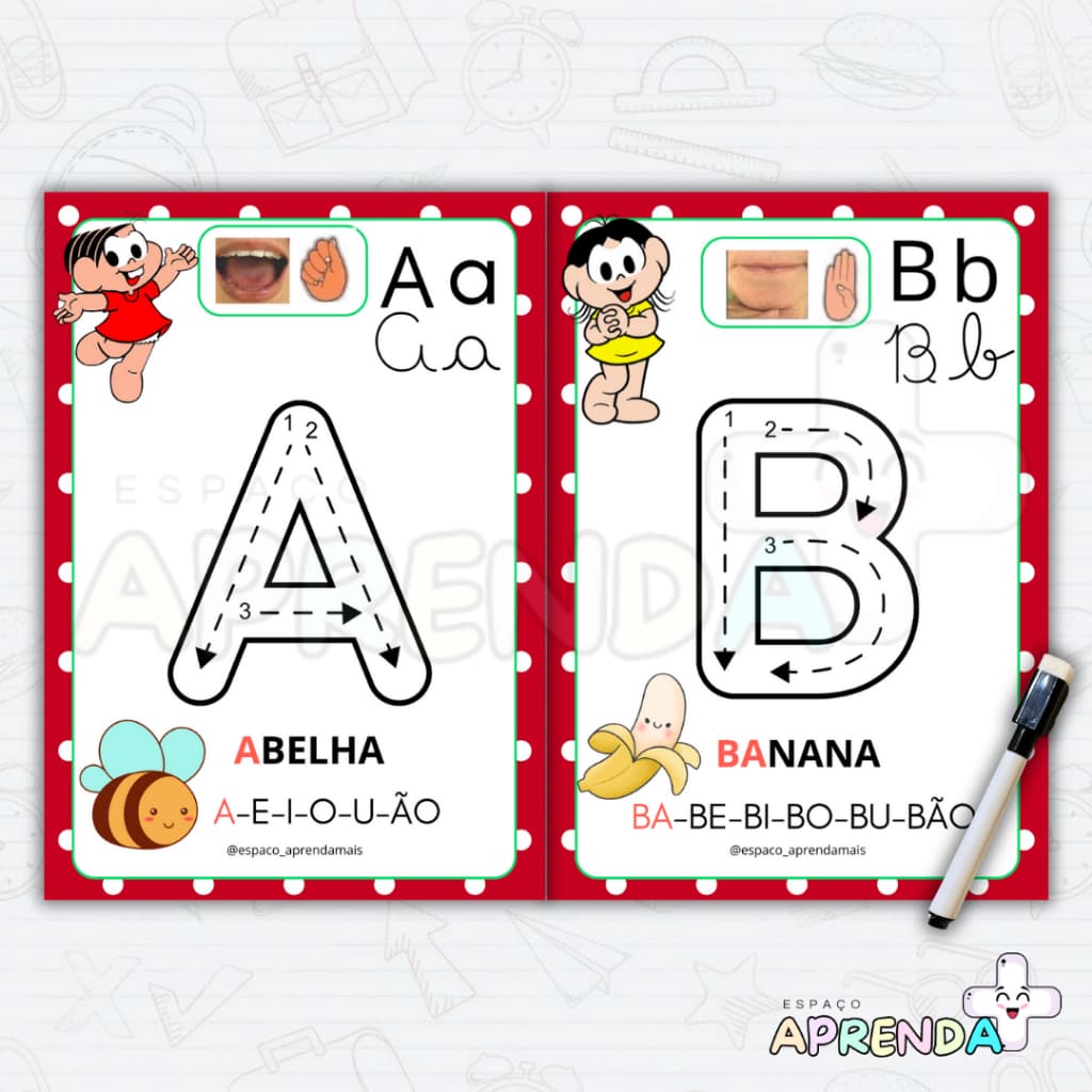 ALFABETO ESPECIAL COORDENAÇÃO MOTORA PLASTIFICADO – T. DA MONICA (COM CANETA)