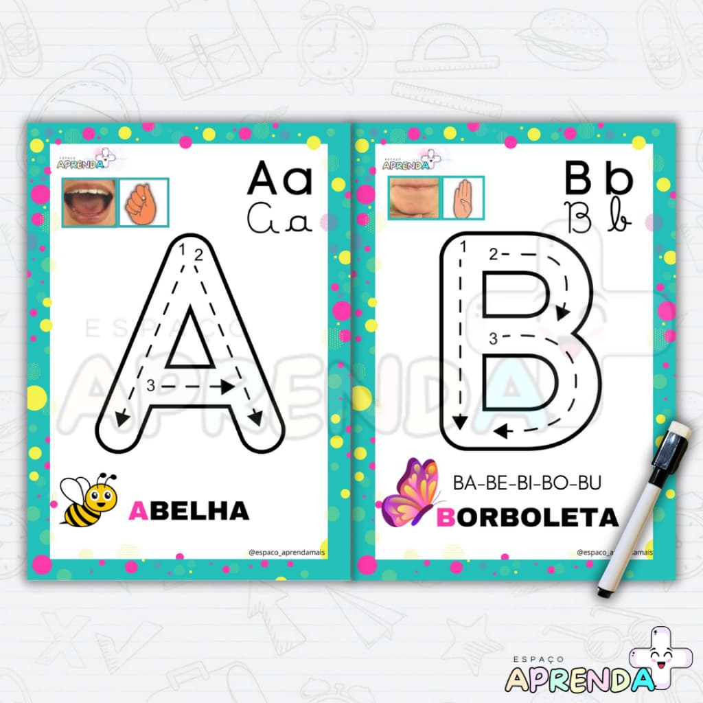 ALFABETO ESPECIAL COORDENAÇÃO MOTORA COMPLETO PLASTIFICADO (COM CANETA)