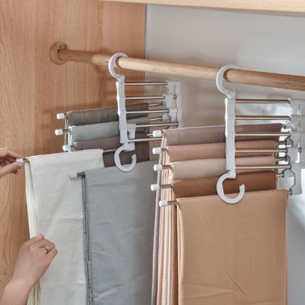 Cabide Multifuncional Calca de Inox 5 Divisorias Branco