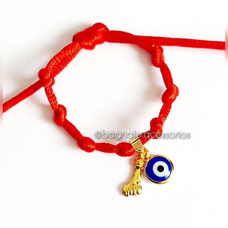 Pulseira Kabbalah 7 Nós para Bebê - com pingentes  (folheado a ouro)