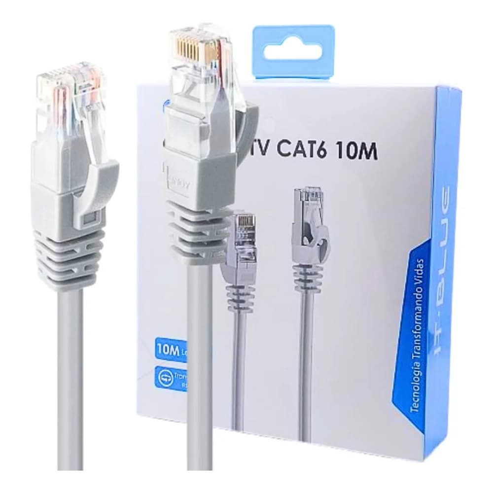 Cabo de Rede CAT6 Blindado RJ45 Ethernet Gigabit p/ CFTV e Internet –3m,5m,10m,15m,20m,30m,50m
