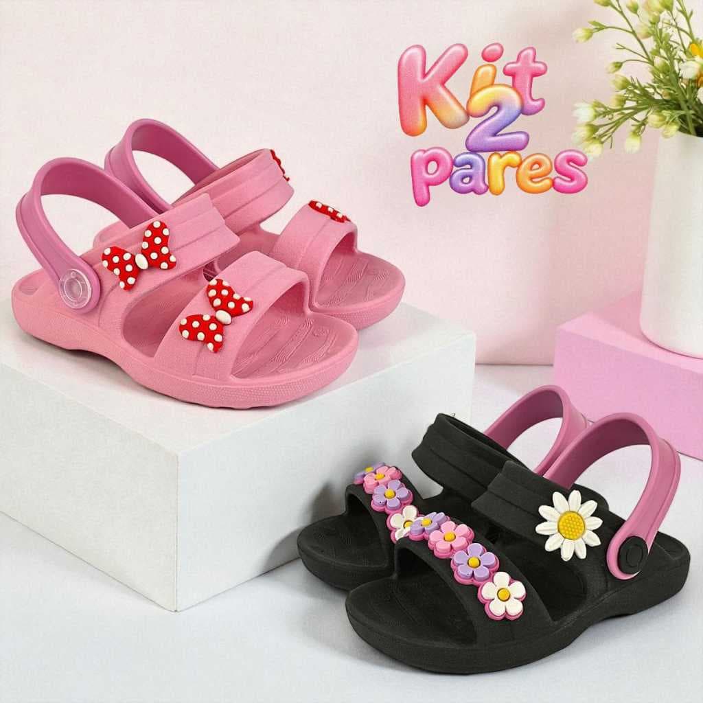 Kit 2 Pares Sandália Papete Infantil Menina Leve Macio Confortável Para o Dia a Dia