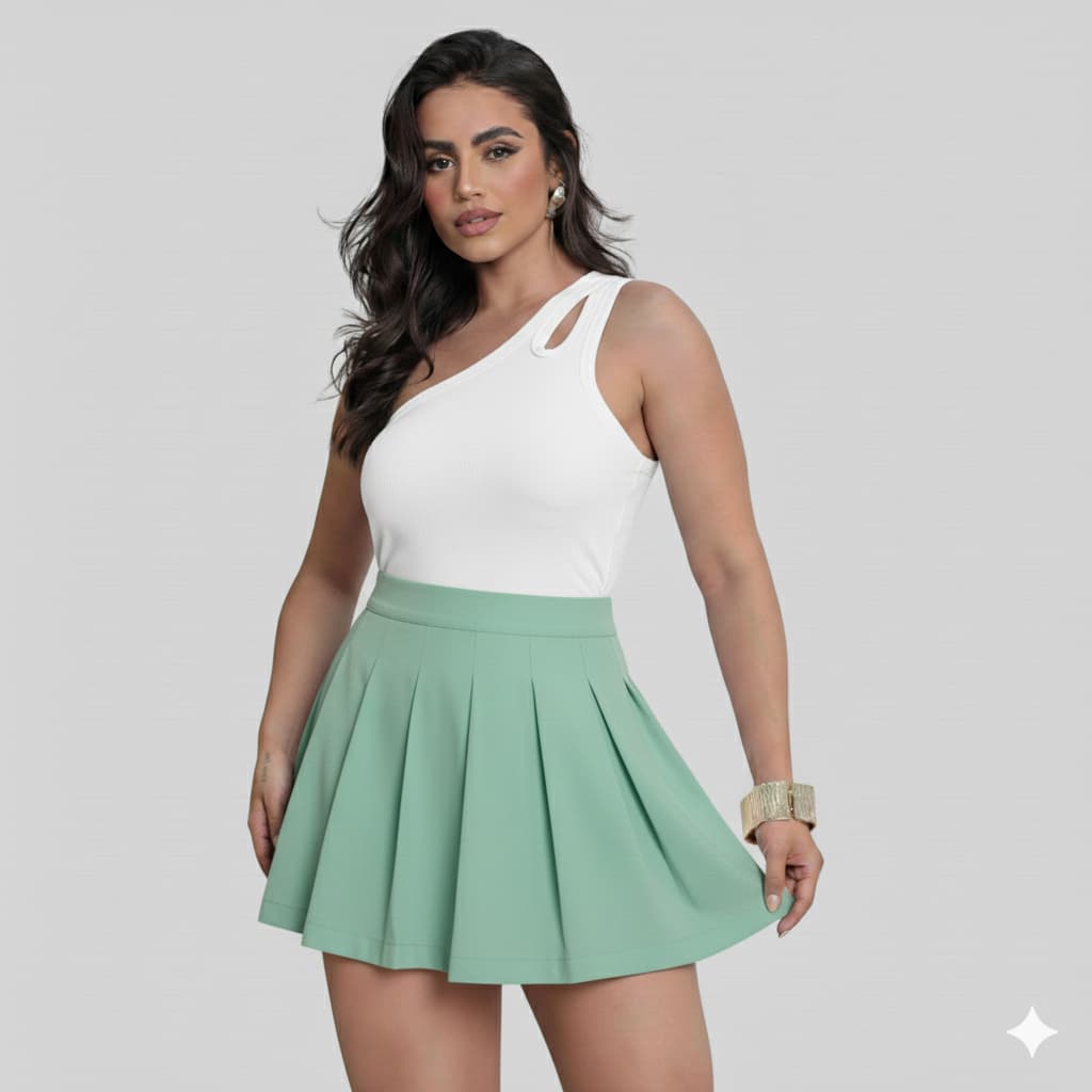 Shorts Saia Feminina Alfaiataria em Pregas Plissada – Cintura Alta - Tendência 2025