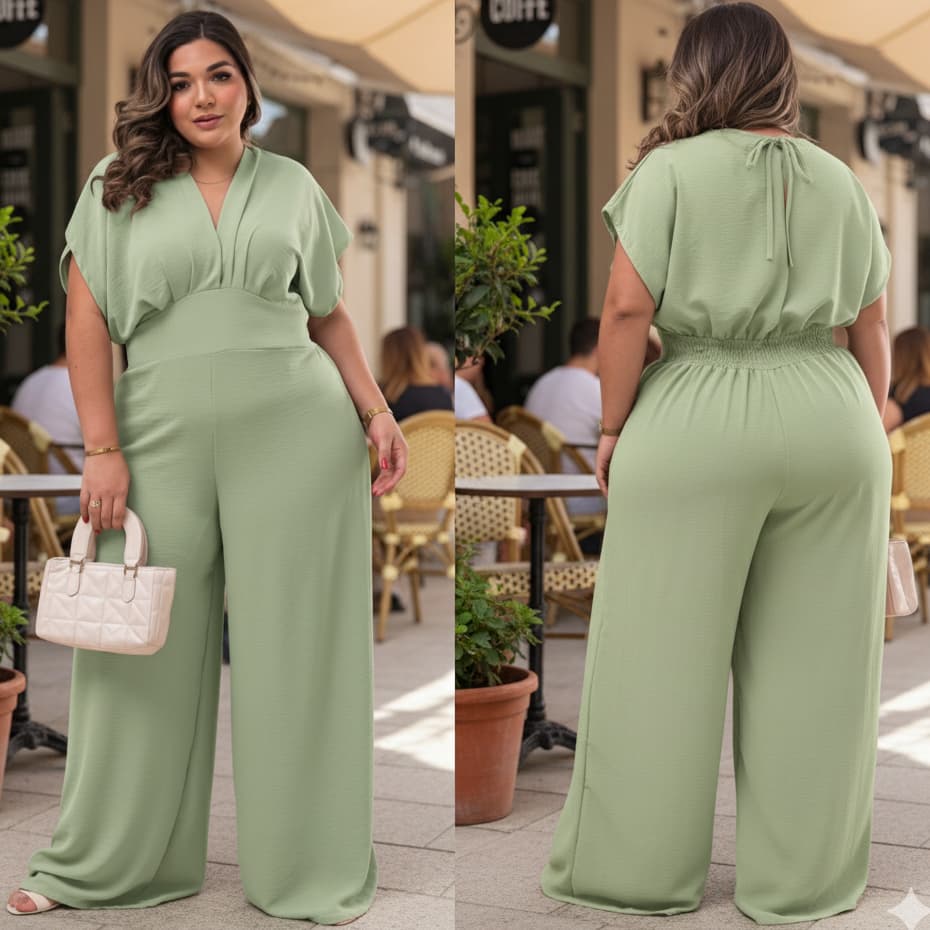 Macacão Longo Plus Size Elegante Confortável Moda Plus Casual Soltinho
