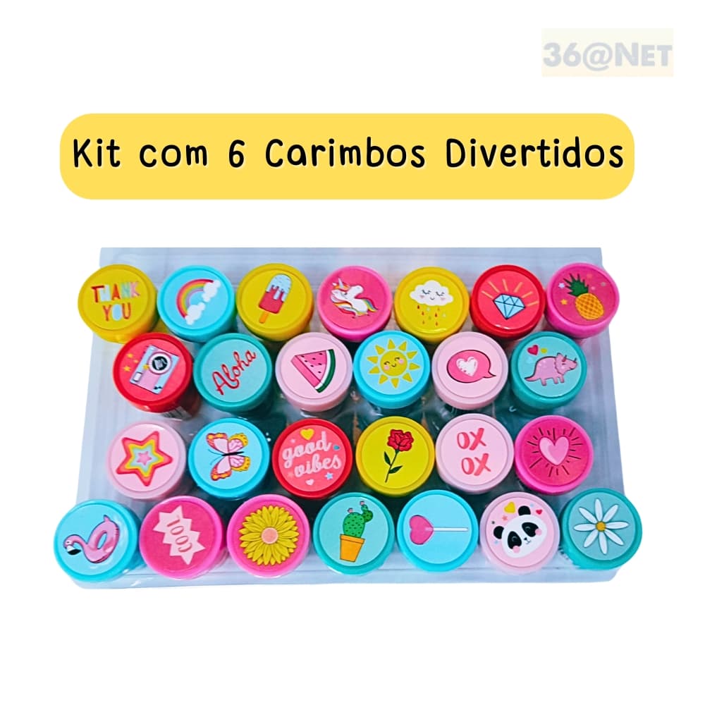 KIT COM 6 CARIMBOS DIVERTIDOS FUN STAMPS ACRILEX