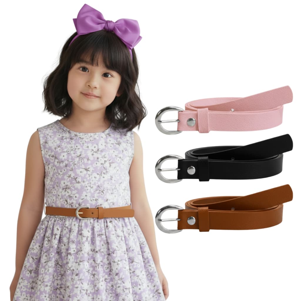 Kit 3 Cintos Infantil Fino Moda Kids para Meninas Fivela Prata Delicada para Vestido - Sofia