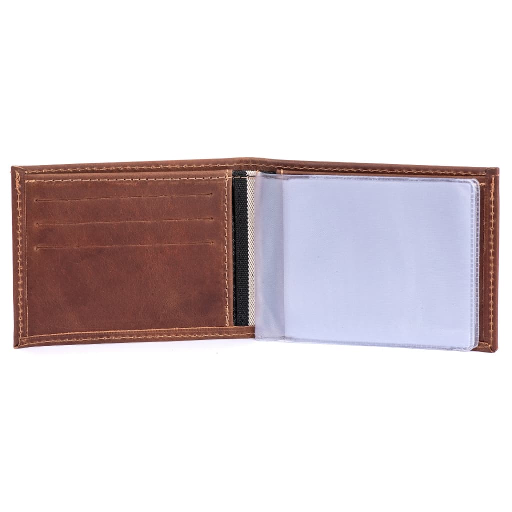 Carteira Masculina Slim Couro Legitimo Com Plastico Rg Cnh Cedulas