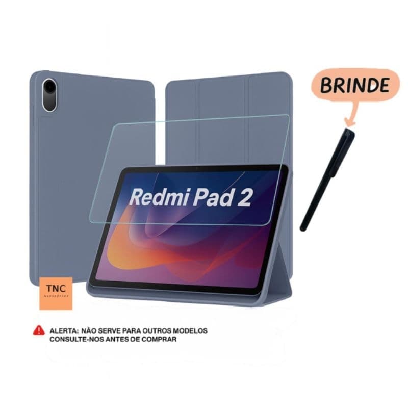 Capa Redmi Pad 2 2025 Com Fechamento Magnético PU Premium + Película de Vidro + Caneta com touch universal de brinde.