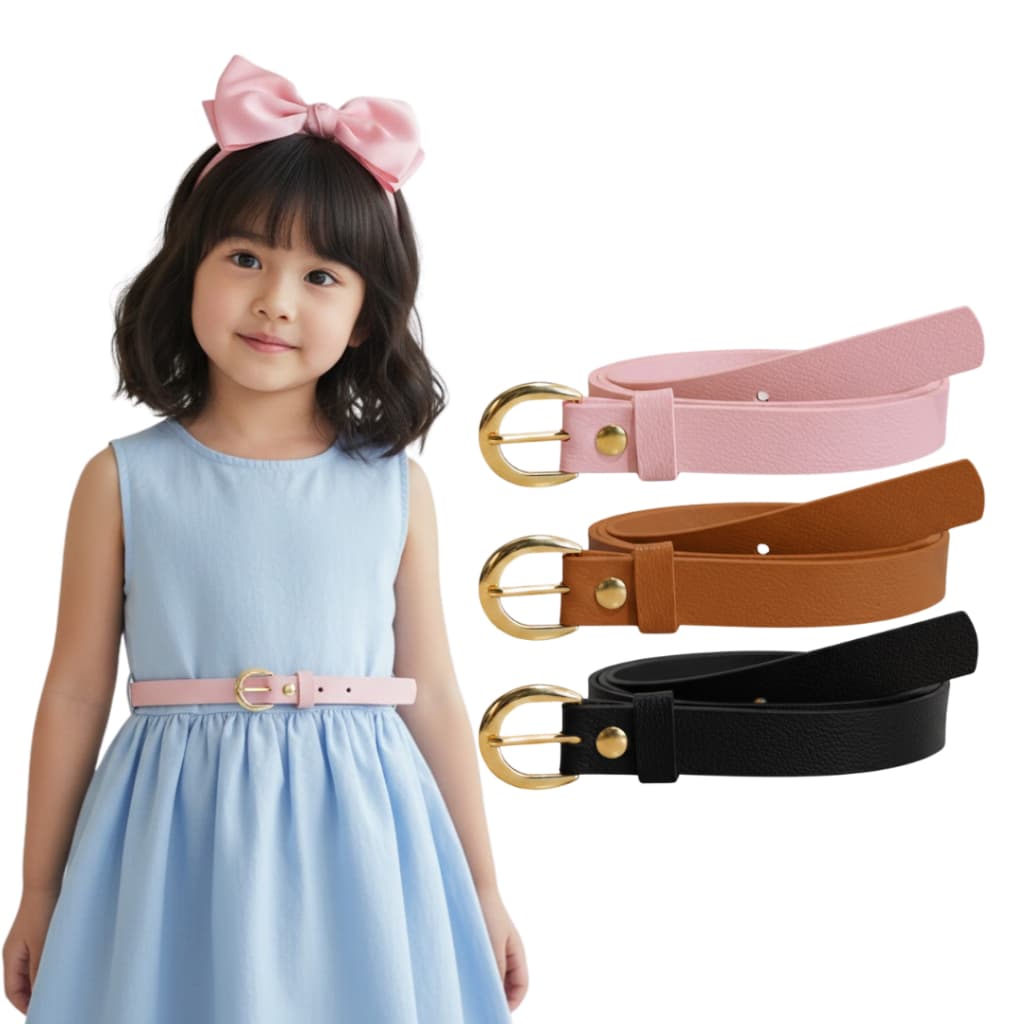 Kit 3 Cintos Infantil Colorido Moda Kids Fivela Dourada Princesa Delicada Estilo Boneca - Cecilia