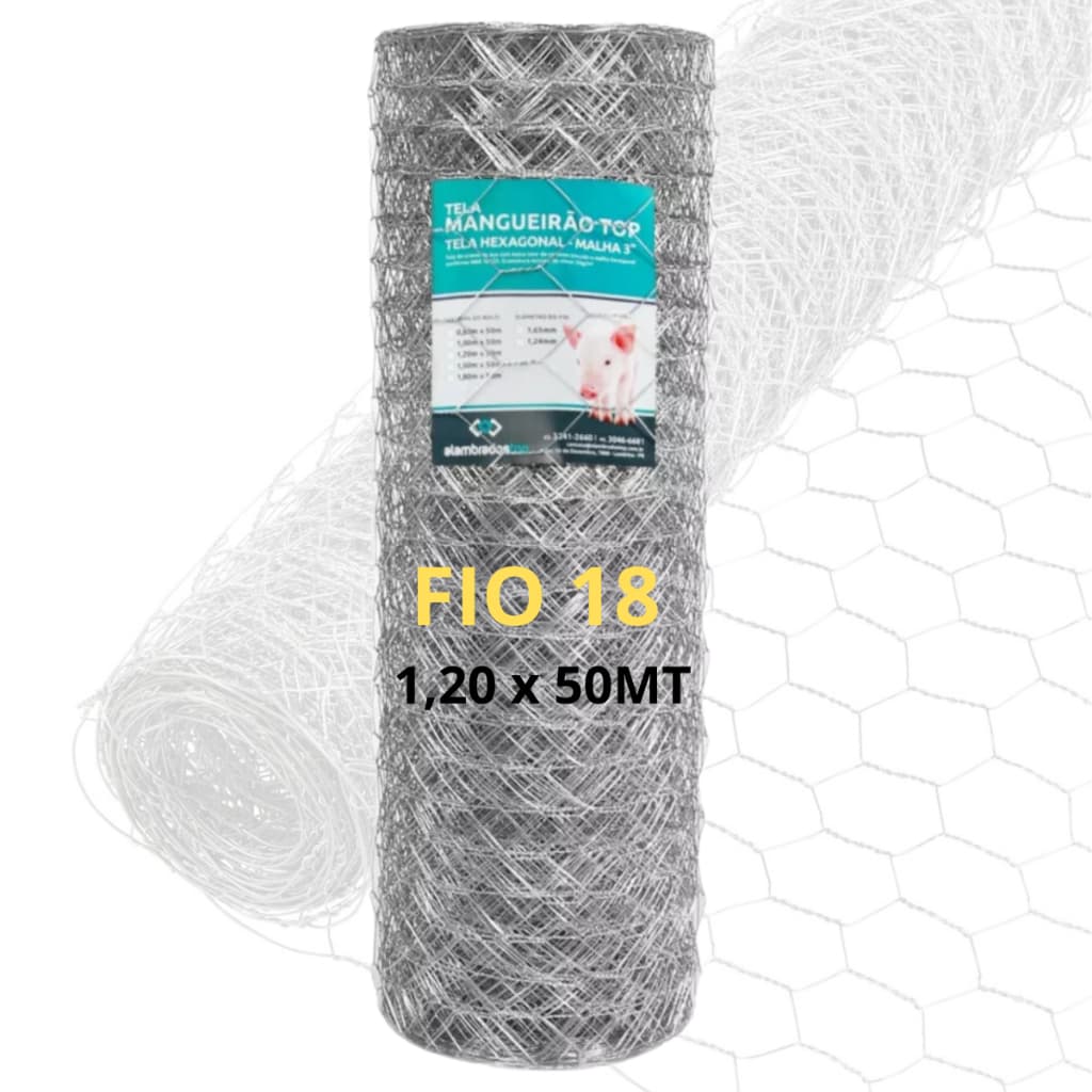 Tela Hexagonal Mangueirão 1,20m x 50m Galvanizado Fio 18  Malha 3"  Ideal para Cercas e Animais