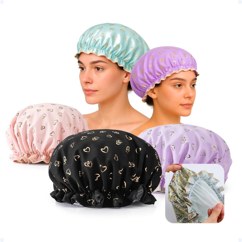 Kit 3 Toucas Cabelo Banho Camada Dupla Reutilizável Impermeável Dupla Face Anti Frizz De Plástico