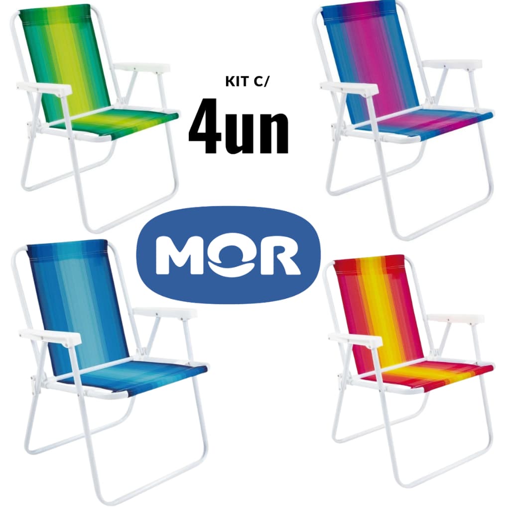 Kit 4 Cadeira de Praia Mor Aço Cores Sortidas 110kg Oferta