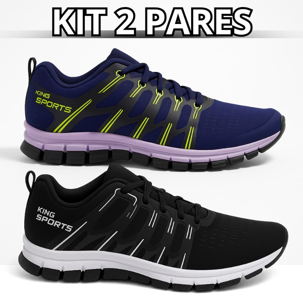 Kit 2 Pares de Tênis Esportivo Confortável com Cabedal Estofado – Tamanhos 38-43