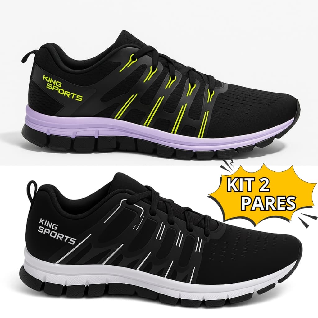 Kit 2 Pares de Tênis Esportivo Leve e Confortável, Cabedal Estofado – Tamanhos 38-43