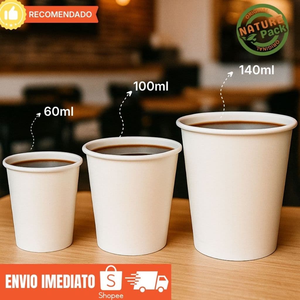Copo Descartável Papel Branco Biodegradável Café 100 unidades 60ml | 110ml | 140ml