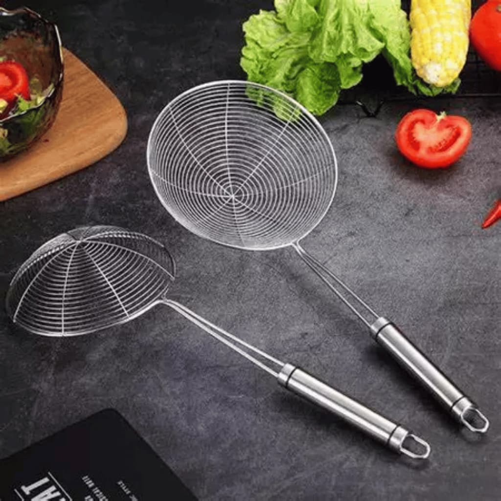 Kit Escumadeira Para Fritura Peneira Em Aço Inox 33CM De Pastel Batata Salgado Utensilios Cozinha