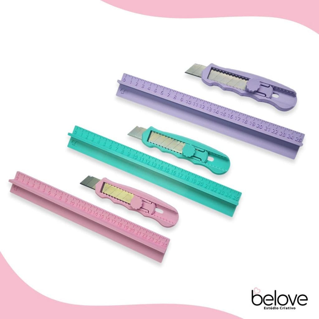 Kit Estilete 18mm Profissional + Regua Proteção Segurança Corte Dedos Papelaria Personalização