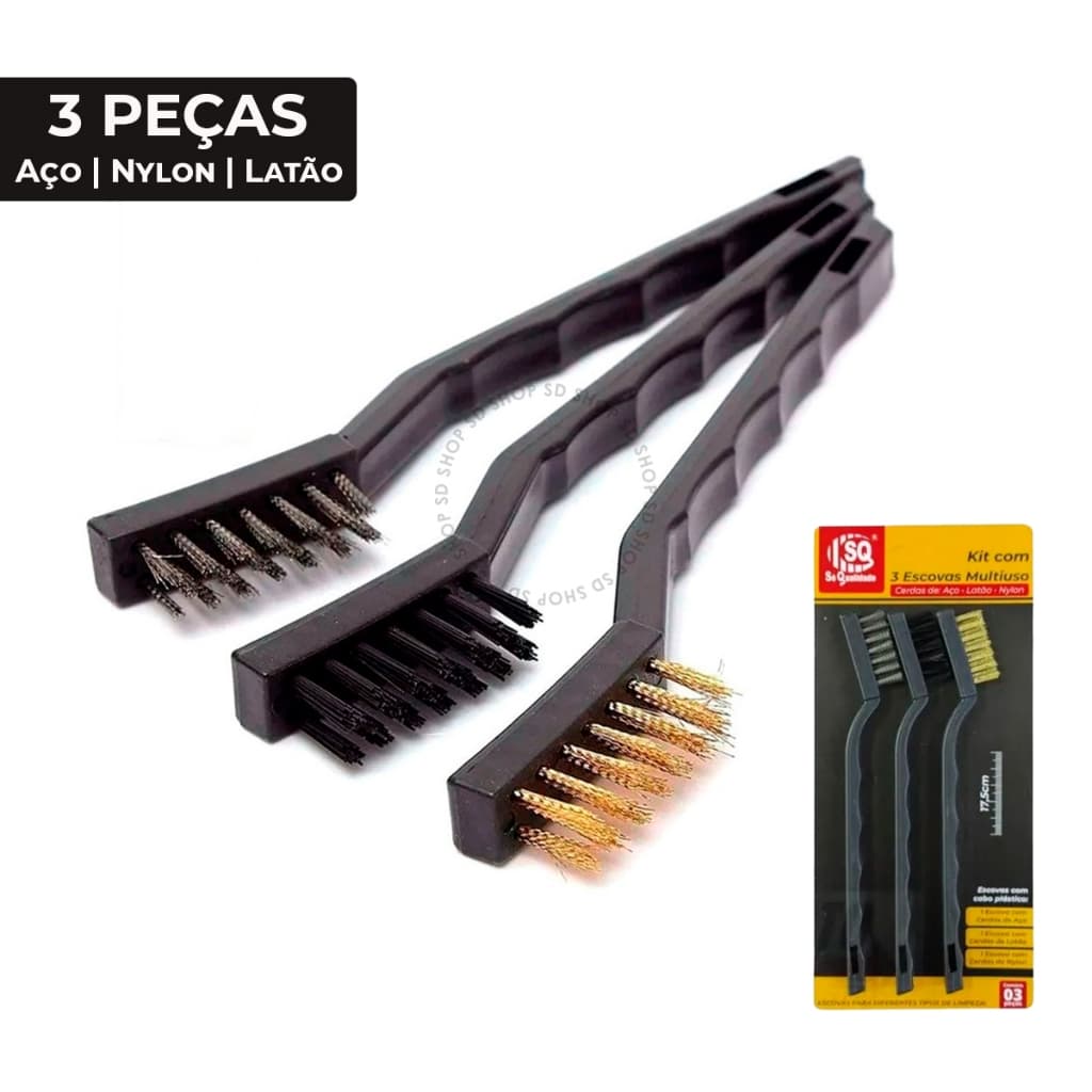 Escovas de Aço Multiuso 3 Un Aço Latão Nylon Cabo Plástico Limpeza Forno Grelha Fogão