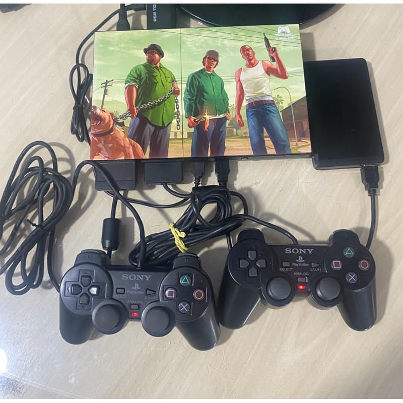 Ps2 Slim 2 Controle com fio ou 1 sem fio + Cabos + 2 mil Jogos