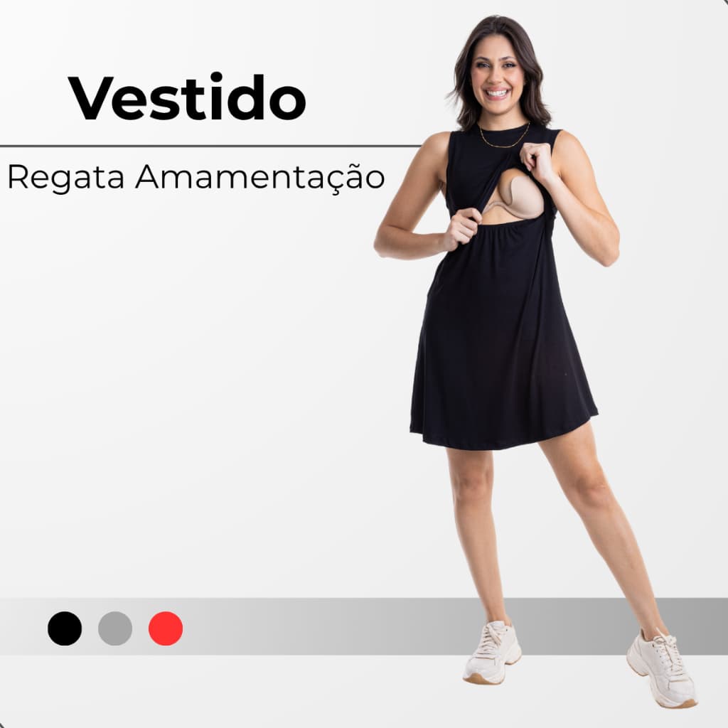 Vestido Amamentação Gestante Regata Prático Amamentar Maternidade Casual