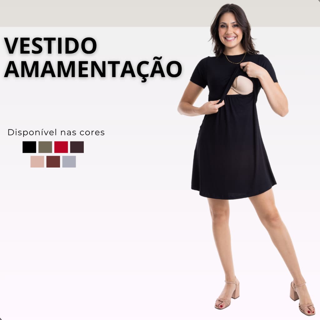 Vestido Amamentação Viscolycra Premium Gestante Gravidez Amamentar Maternidade Casual