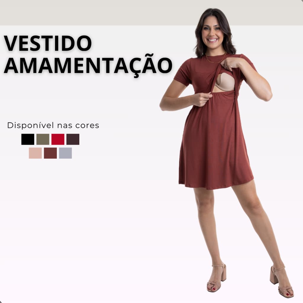 Vestido Amamentação Manga Curta Gestante Gravidez Prático Amamentar
