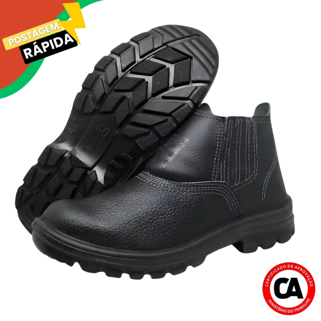 Bota de Segurança Couro Bico PVC Com Palmilha Trabalho Resistente Com C.A Unissex Pedreiro Obras
