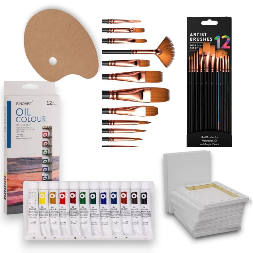 Kit Tinta pintura artisitca a Óleo Sinoart Pinceis e Tela